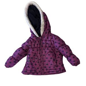 Oshkosh B'gosh Purple Hearts Hooded Puffer Coat 2T Child Girl Winter Ski Outdoor